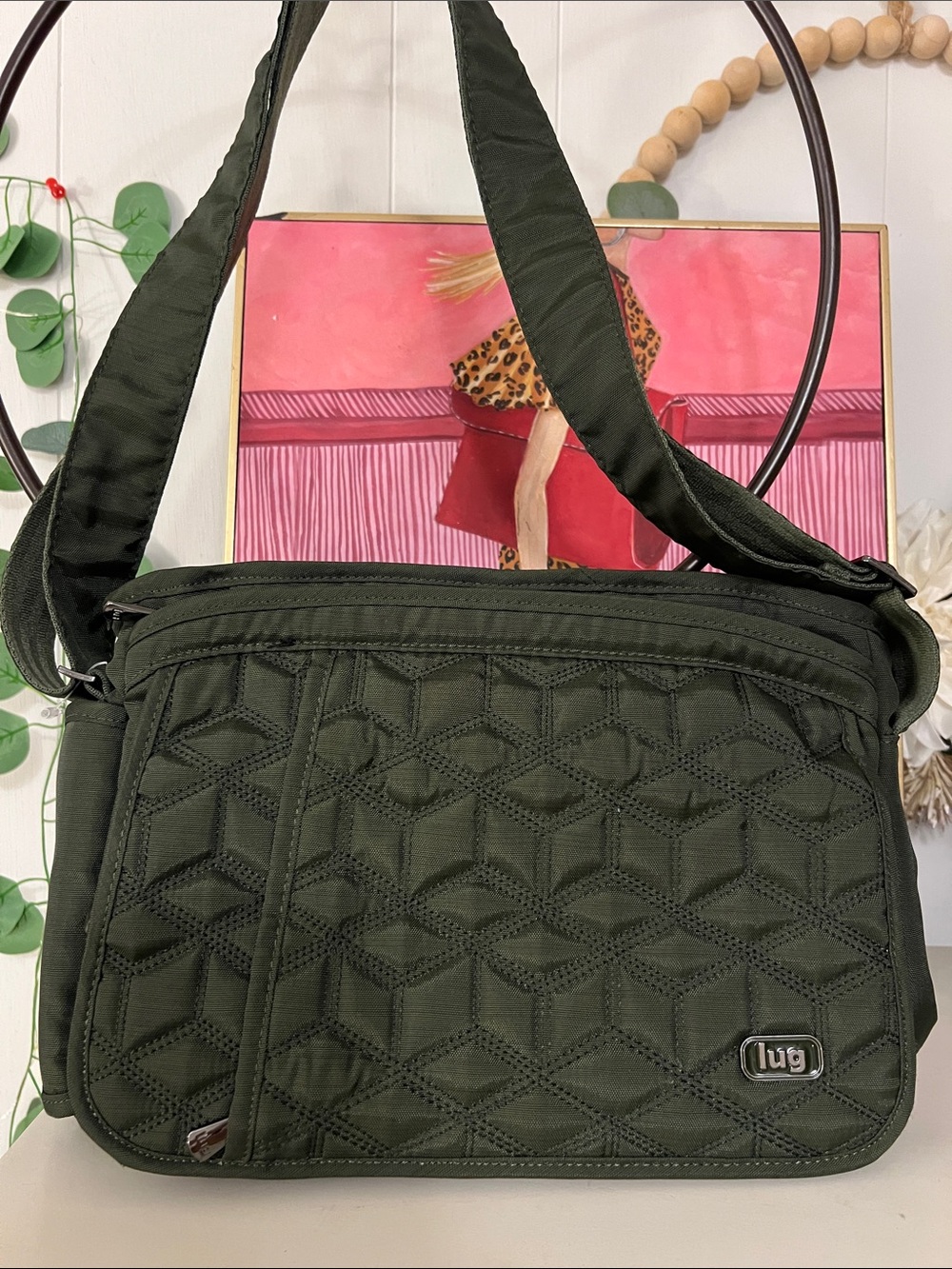 lug Olive Quilted Crossbody Bag with Adjustable Strap
